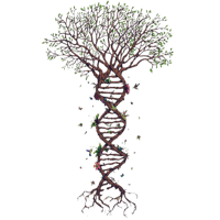 a tree with a dna strand in the middle